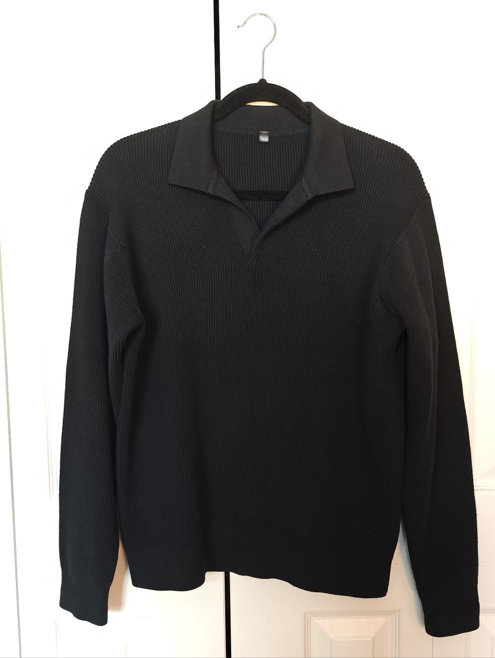 Muji Men's Johnny Collar Ribbed Sweater - Black/Small